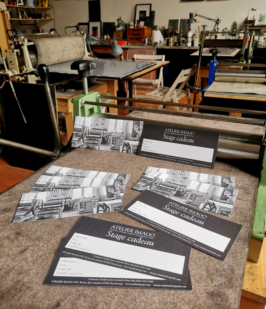 carte cadeau atelier cours gravure Strasbourg ateliers publics hear estampe linogravure eau forte aquatinte pointe sèche burin formation gravure stage atelier